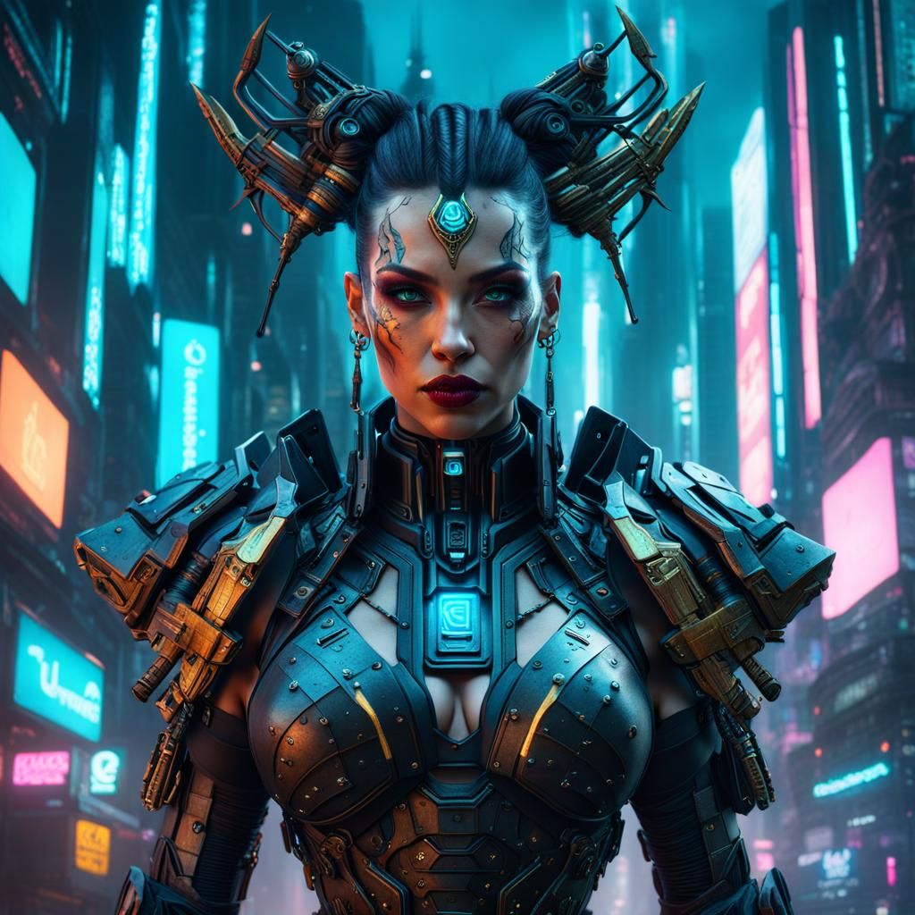 Detailed Cyberpunk Goddess Concept Art