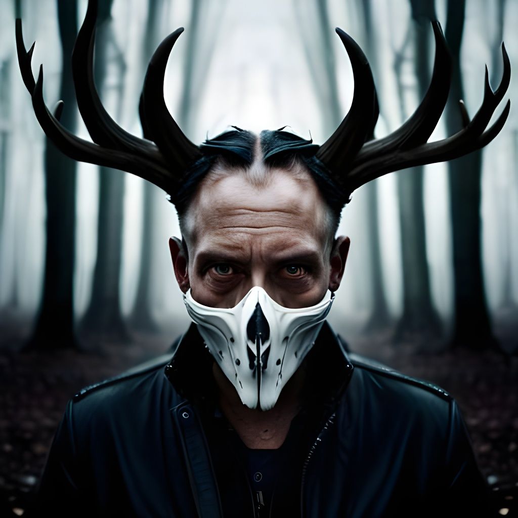 Eerie Wendigo Cryptid Portrait with Skull Face