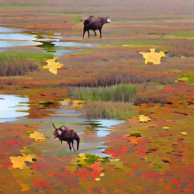Autumn Moose in Marsh