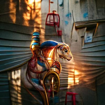 Carousel Horse in Golden Hour Alleyway
