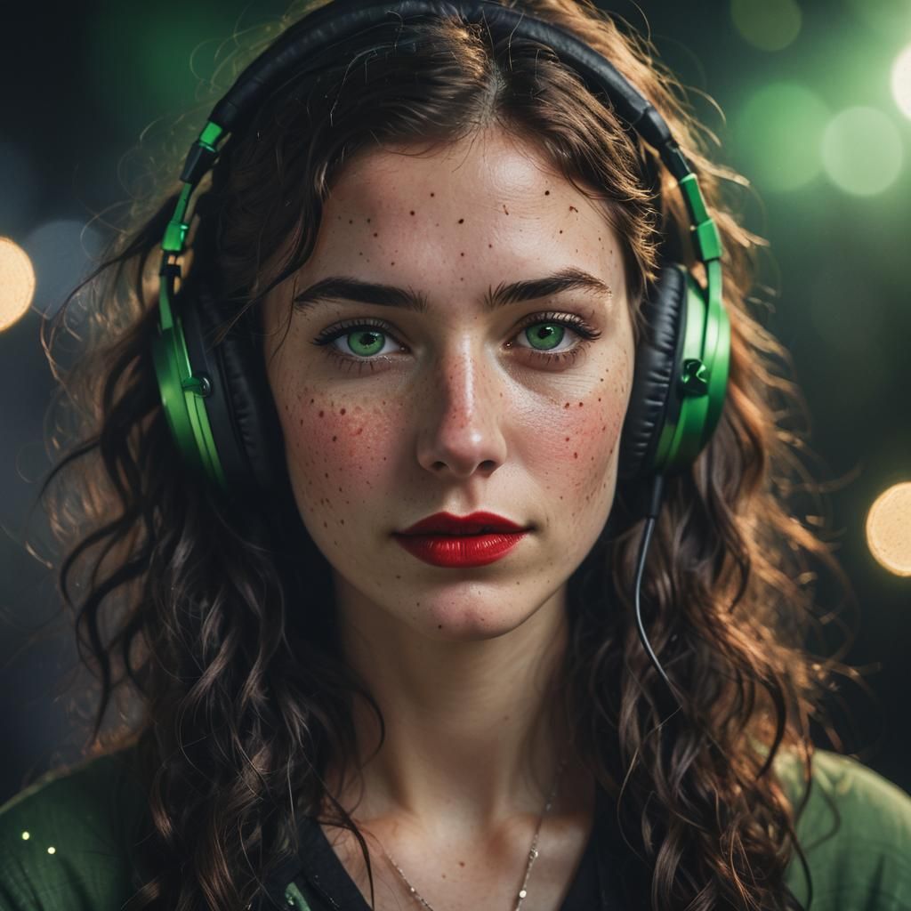 Young Woman with Headphones in Photorealistic Style
