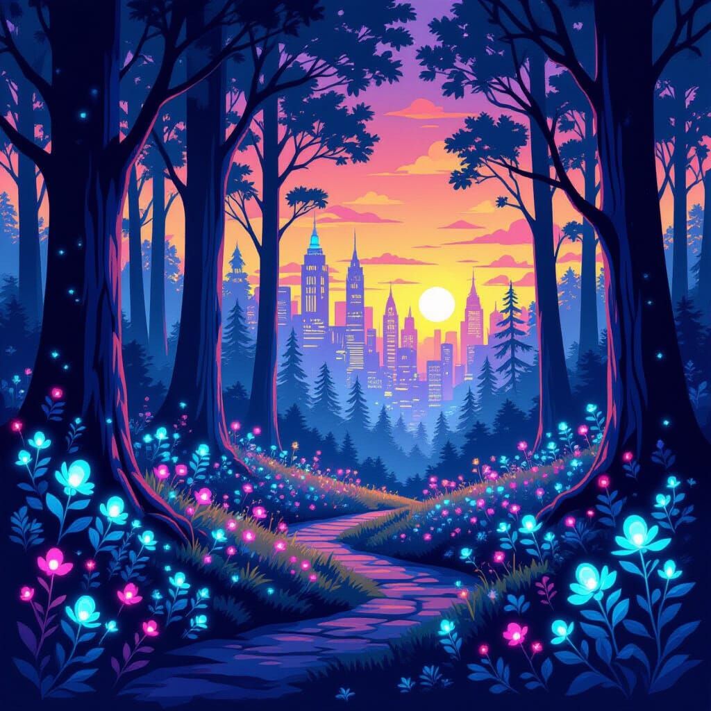 Enchanting Forest or Cityscape in Storybook Style