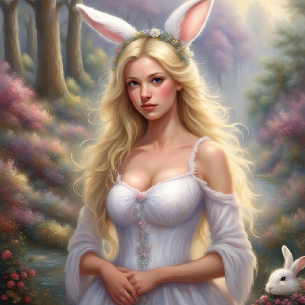 Ethereal Beauty: Woman with Bunny and Blonde Hair