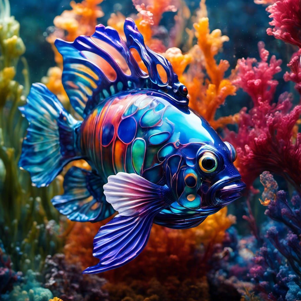 Transparent Glass Mandarin Fish in Dreamscape Style