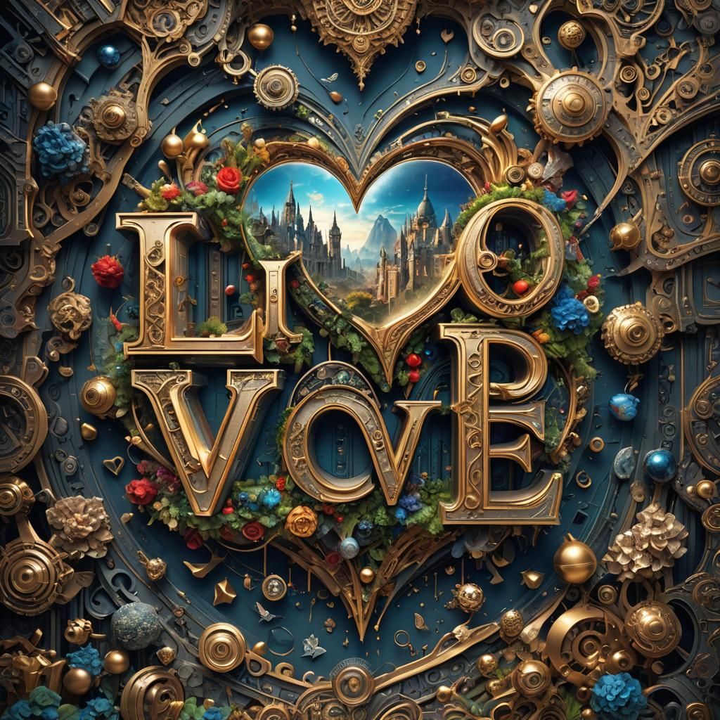 Magazine Cover with Word "Love" in Digital Matte Painting