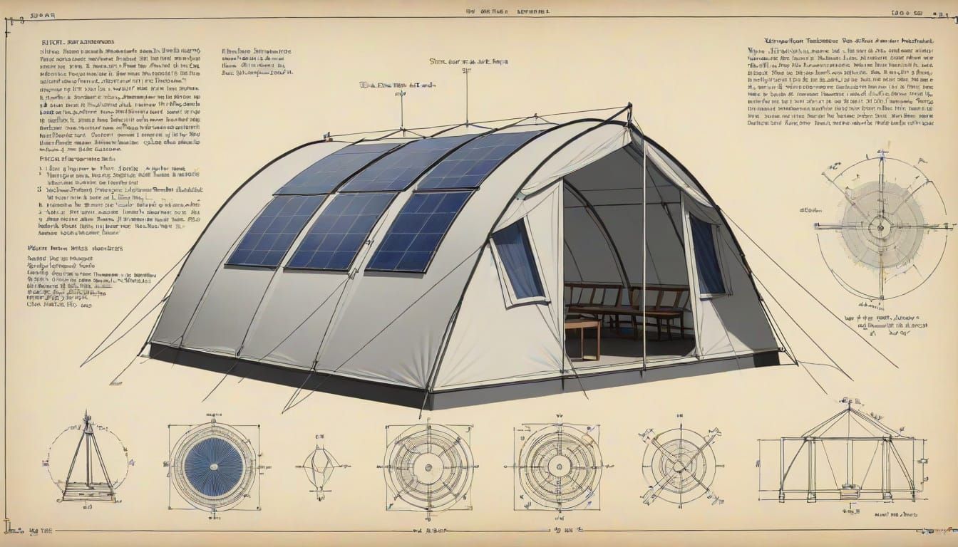 Vintage-Style Technical Schematics for Solar-Powered Tent He...