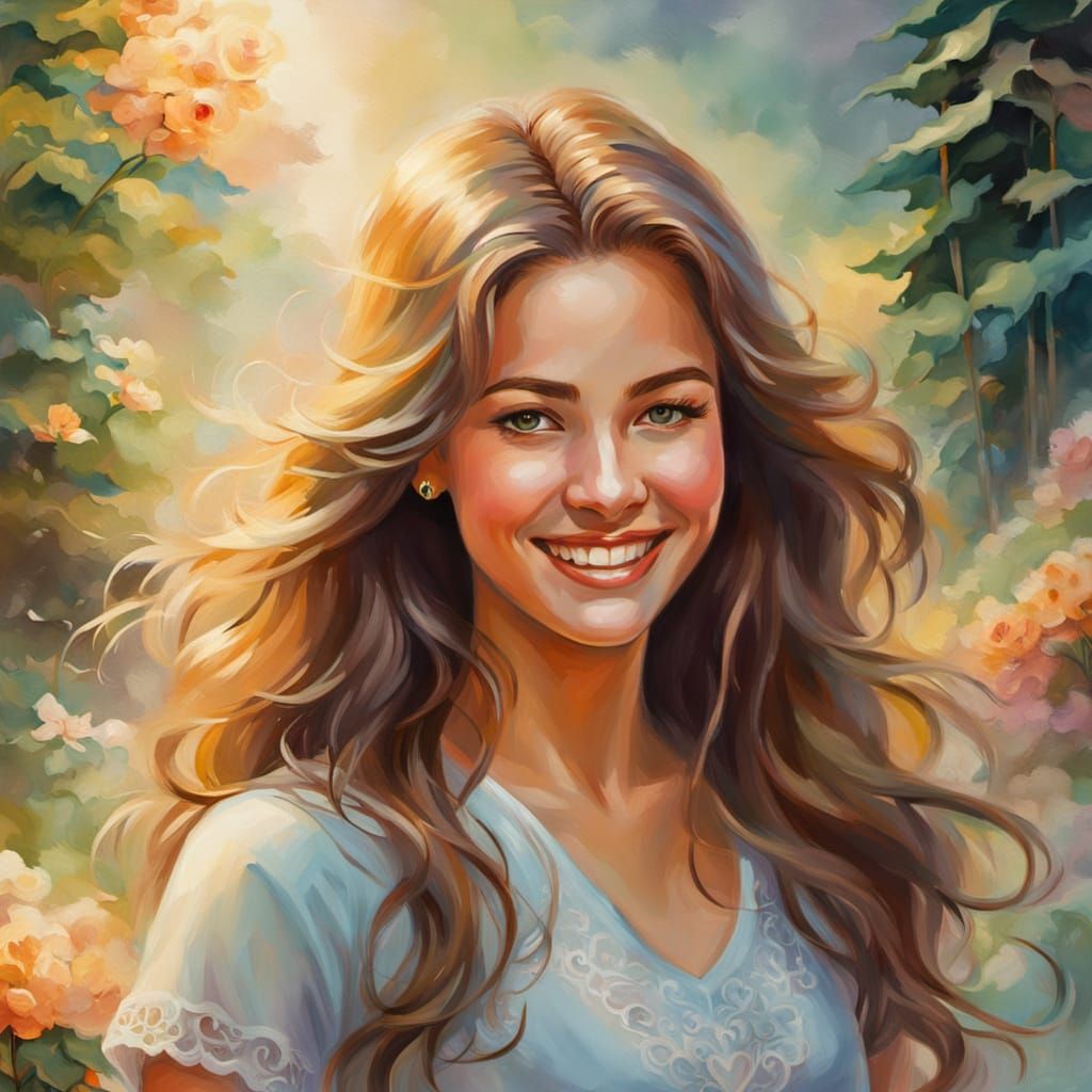 Woman Rides Bike in Ethereal Impressionist Fantasy