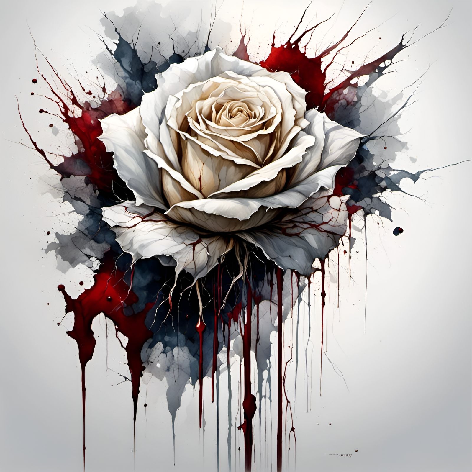 Blood Dripping from White Rose on White
