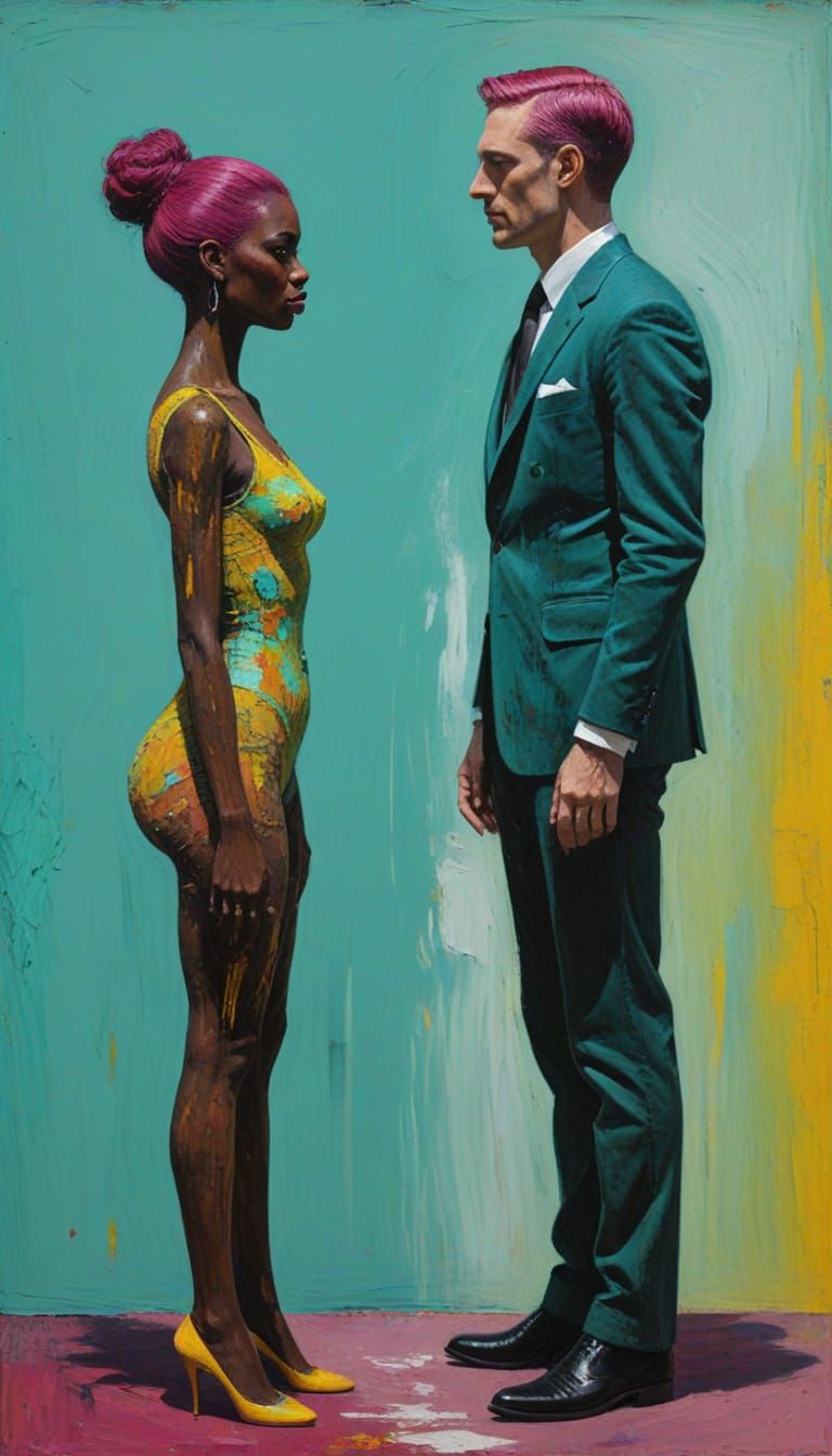 Woman and Man in Vivid Oil Painting Style