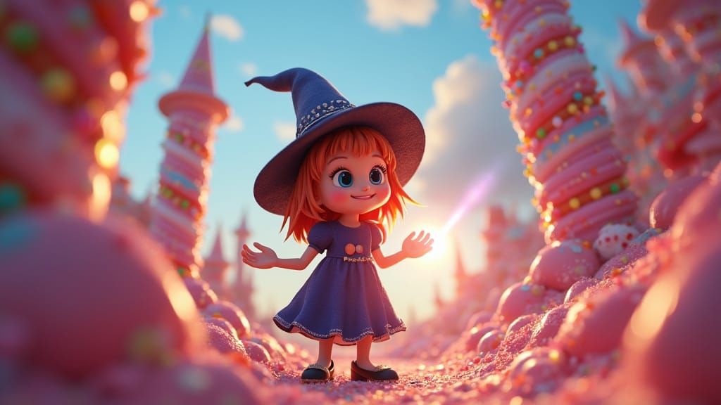 Little Witch Conjuring Magic in a Candy World