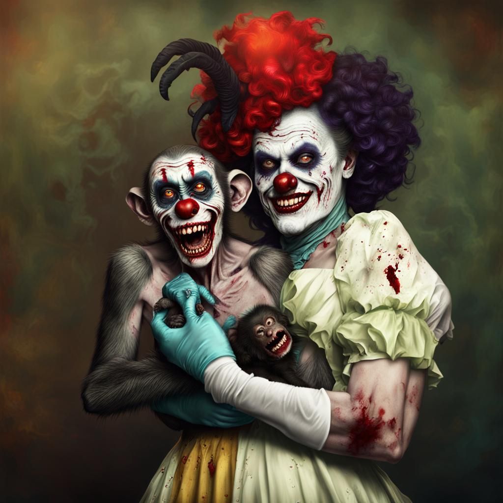 Zombie Clown Burlesque Dancer with Baby