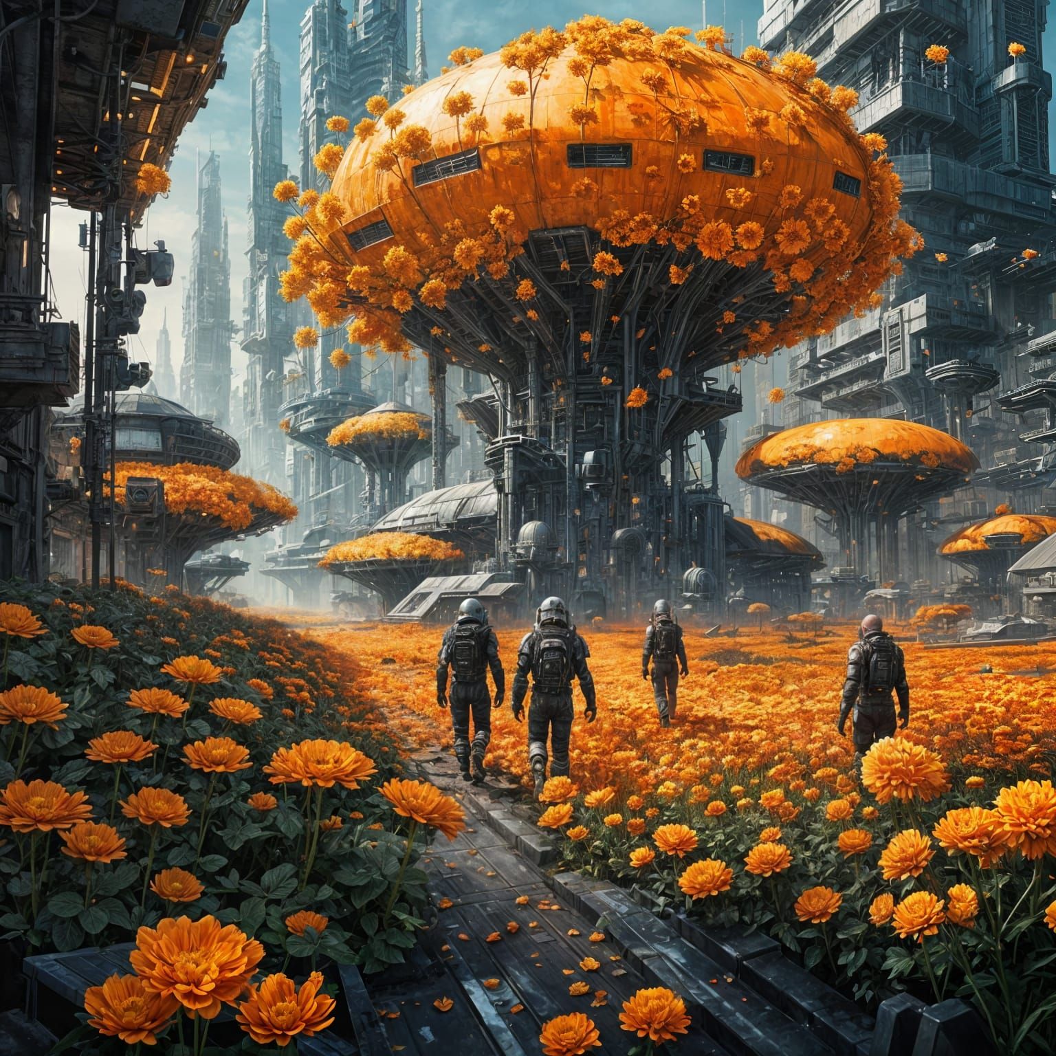 Cybernetic City: Flowers Bloom After Nuclear Explosion