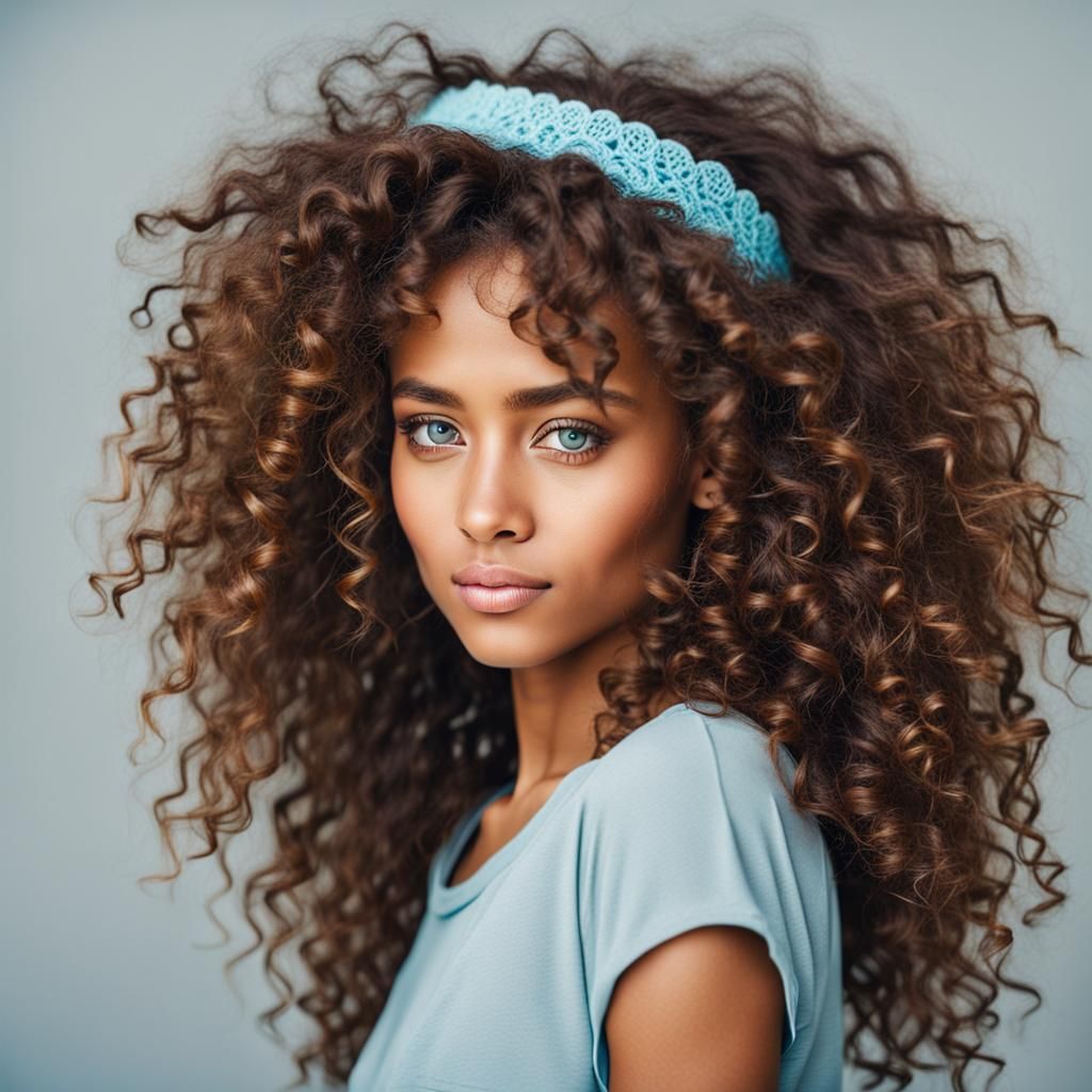 Beautiful Young Woman with Curly Hair and Headband