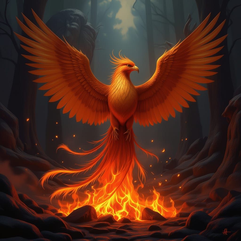 Majestic Phoenix Rises from Fiery Ashes