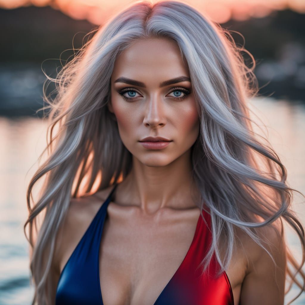 Radiant Woman with Silver Hair Portrait