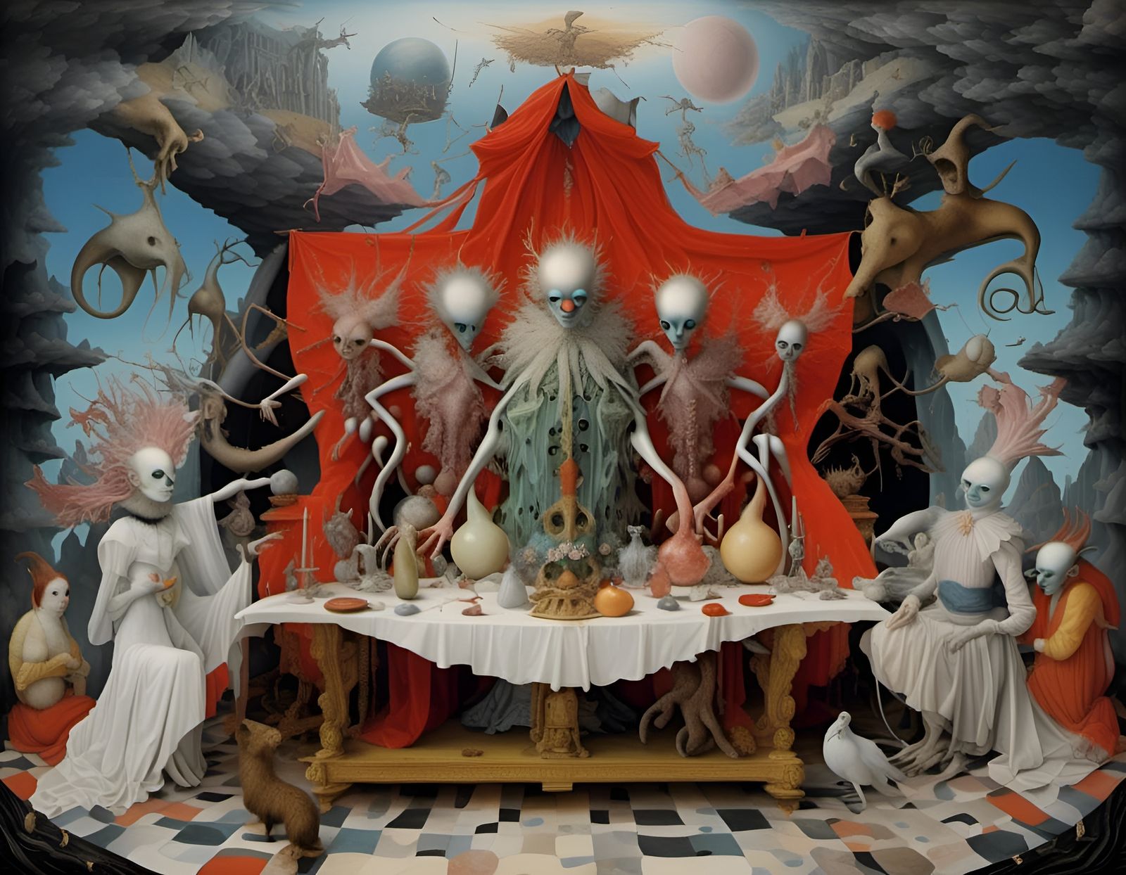 Albino Harlequin Witches in Surreal Fantasy Style