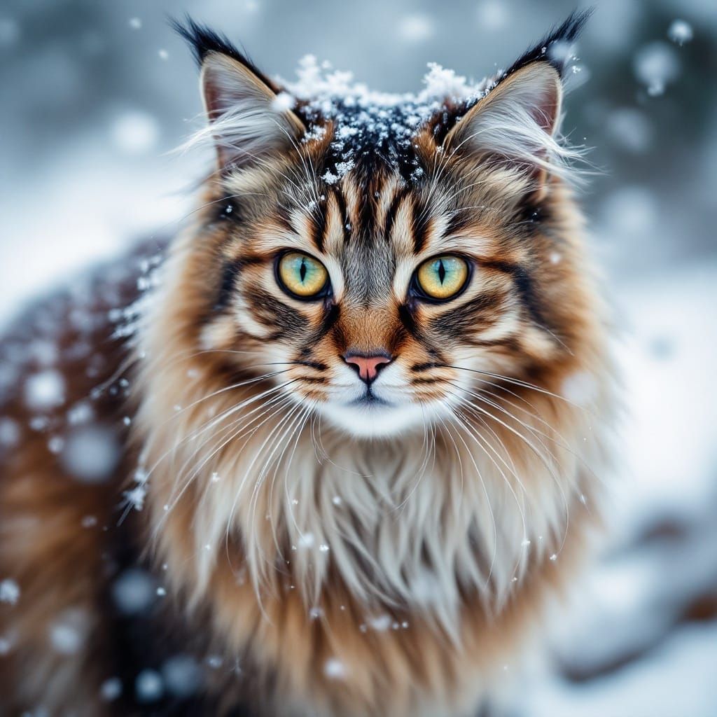 Norwegian Forest Cat Surveys Snowy Landscape