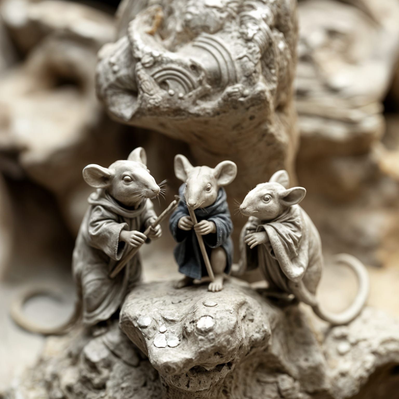 Whimsical Mice Sculptors in Medieval Attire