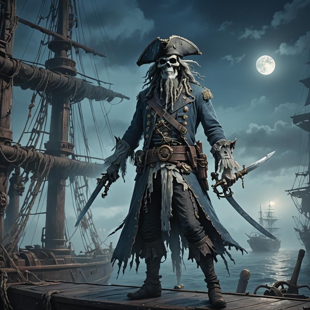 Ghost Pirate Concept Art on Ship Deck