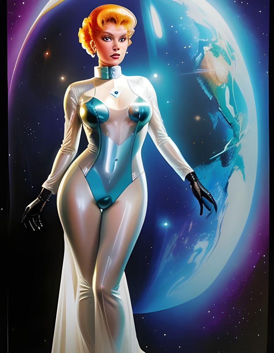 Kim Novak in Transparent Spacesuit, Retrofuturism Style