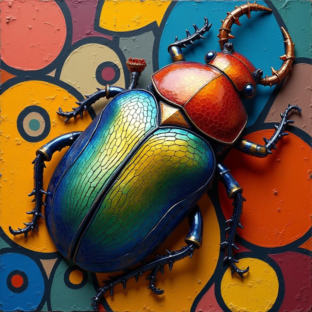 Trumpet Beetle in Hundertwasser, Kandinsky, Miró Style