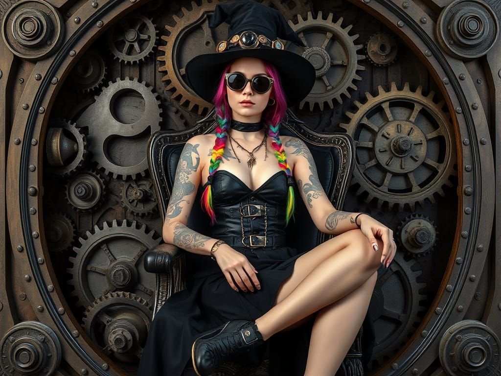 Steampunk Gothic Hexsmith with Tattoos and Gears