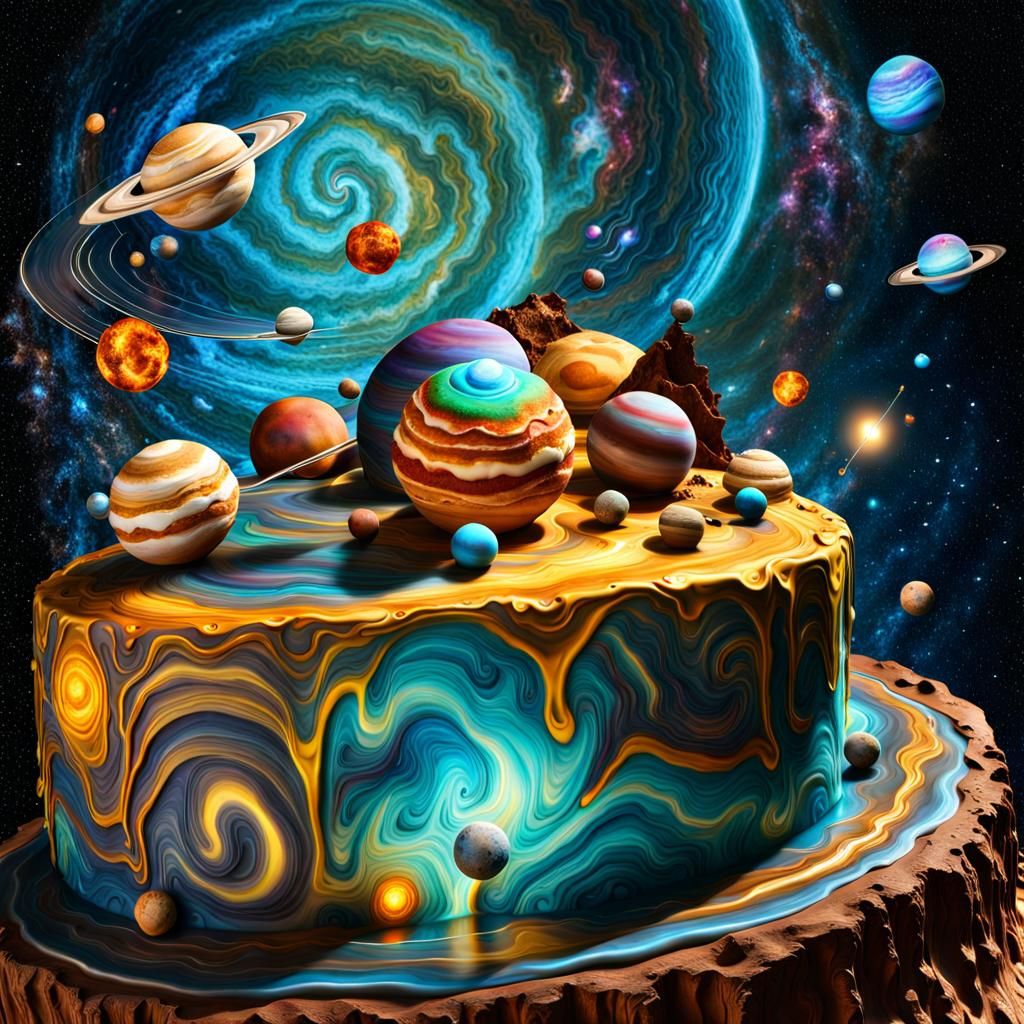 Vibrant Cake Solar System: Sci-Fi Culinary Art
