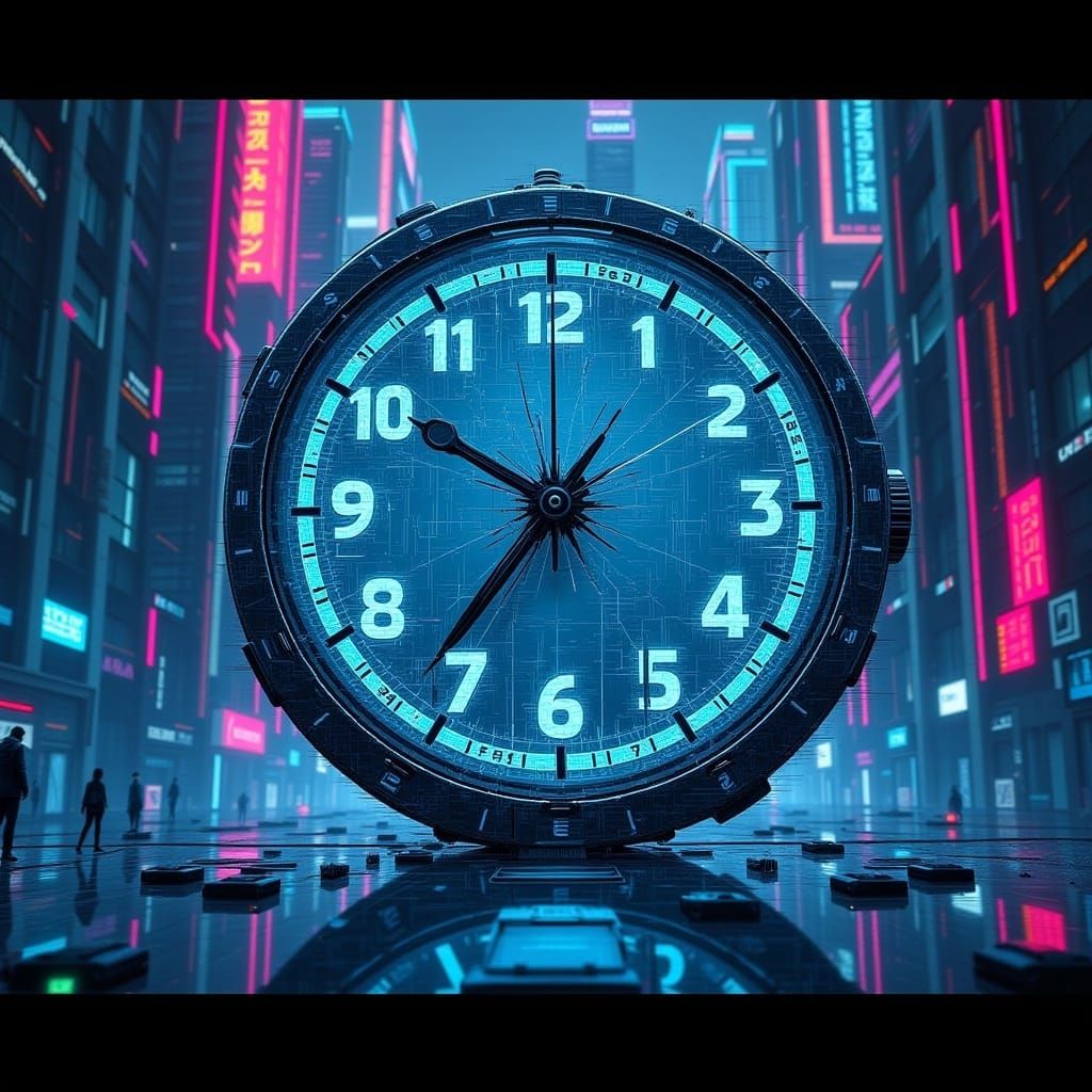 Shattered Clock at Midnight: Glitch Art