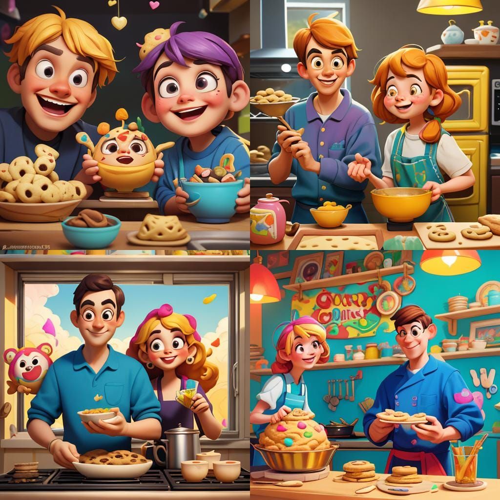 Cartoon Kitchen Scene with Flying Cookie Dough