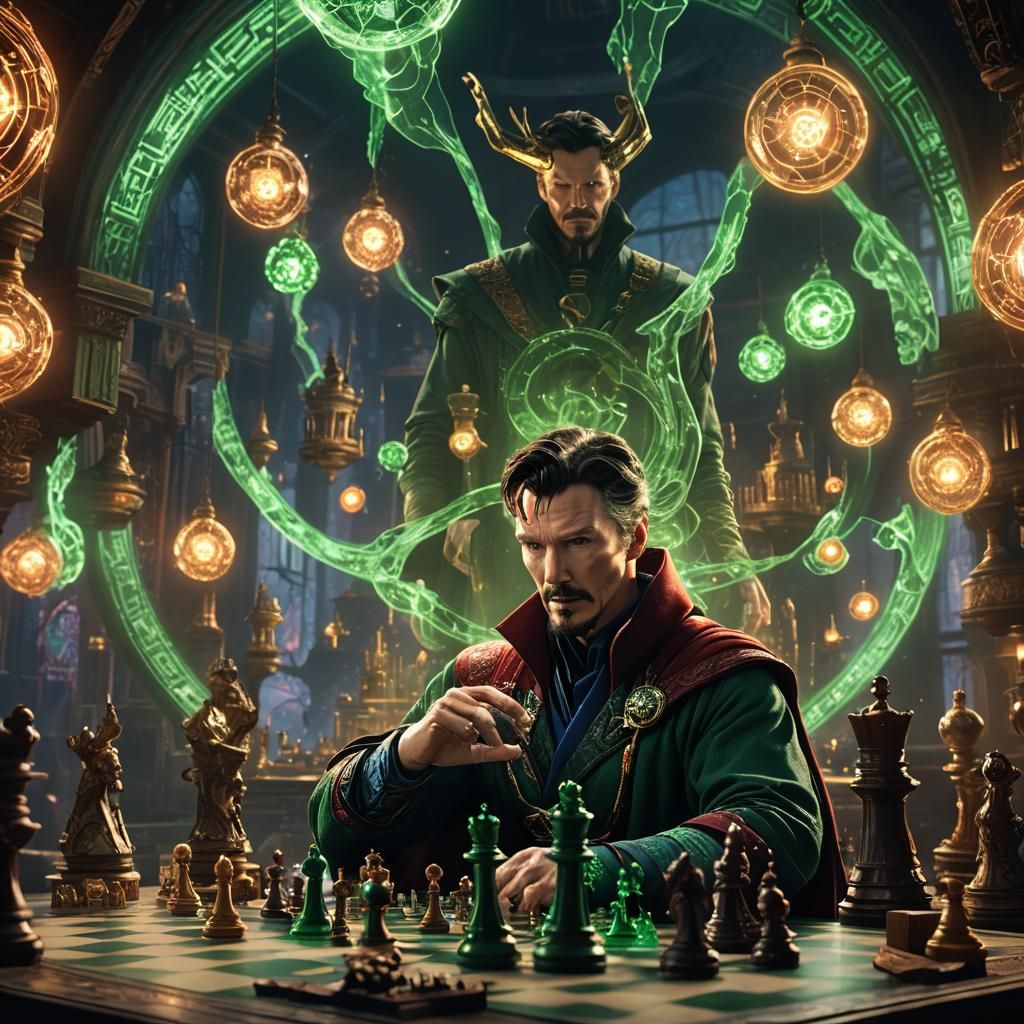 Doctor Strange Chess Spell: Detailed Digital Art