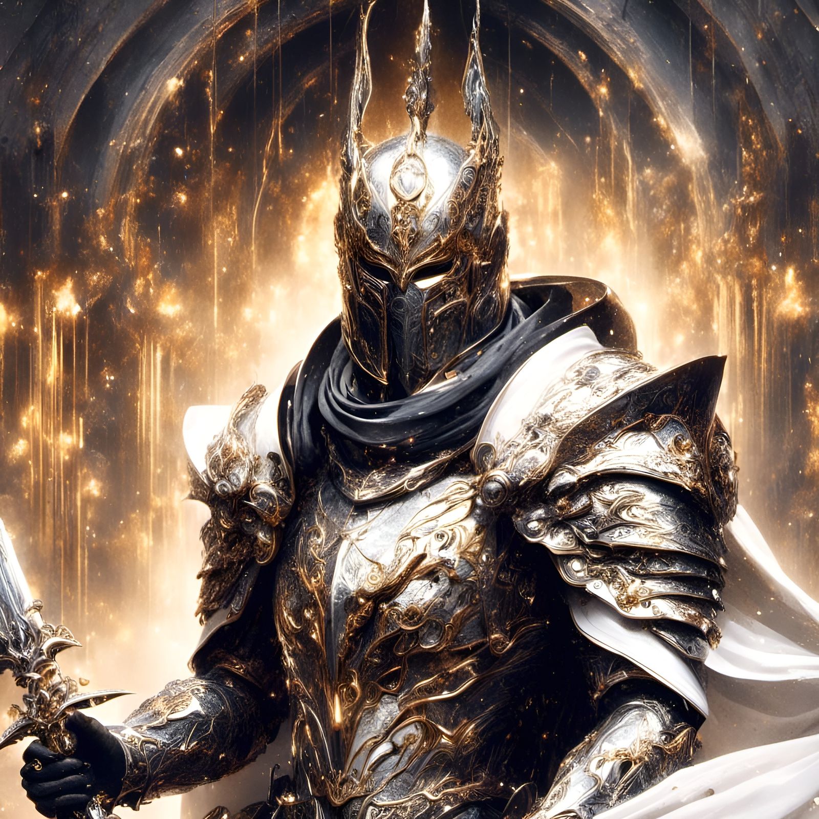 Gothic Knight with Sword in Impressionist Gouache Style