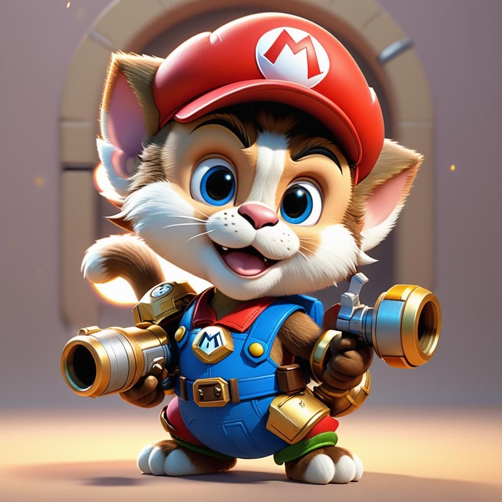 Baby Mario Kitten with RPG: 3D Animated Art