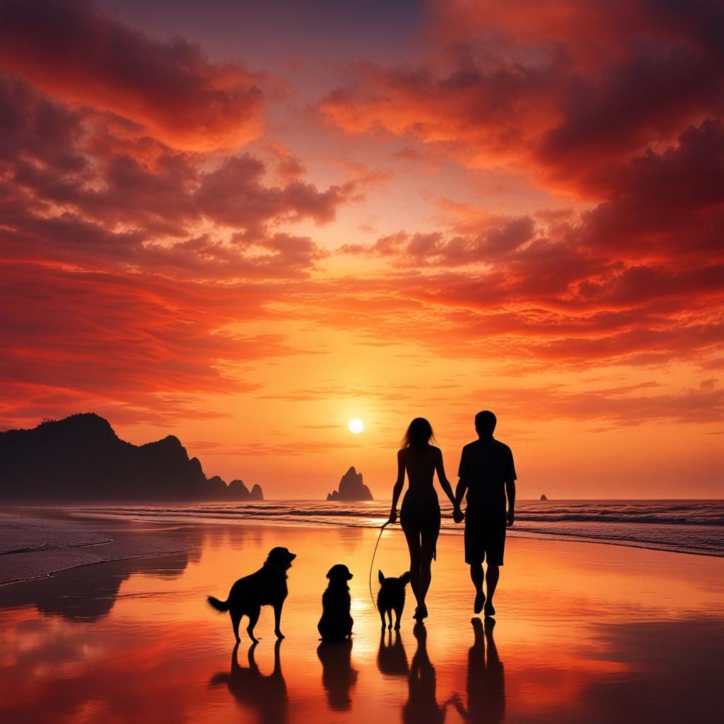 Thailand Sunset: Silhouetted Couple on Sandy Beach