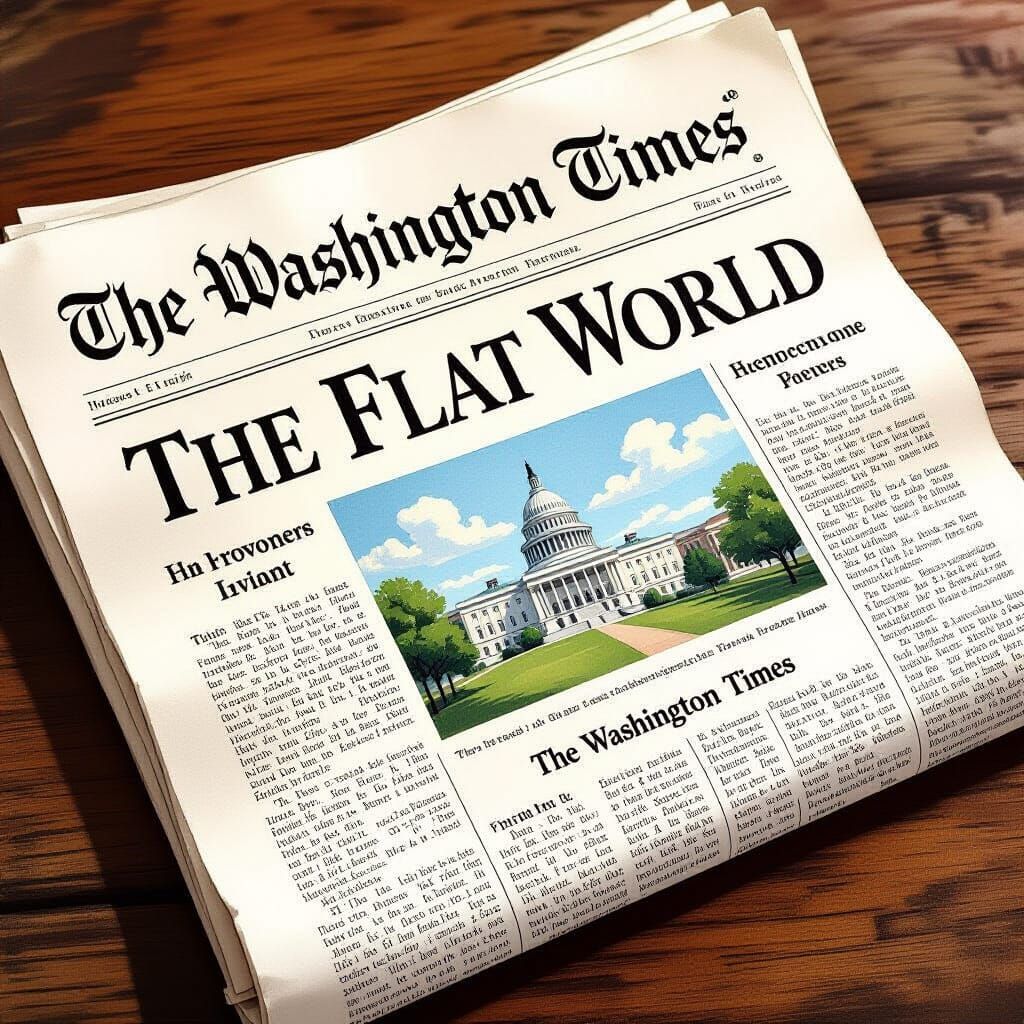 Detailed Gouache Painting of "The Flat World" Newspaper