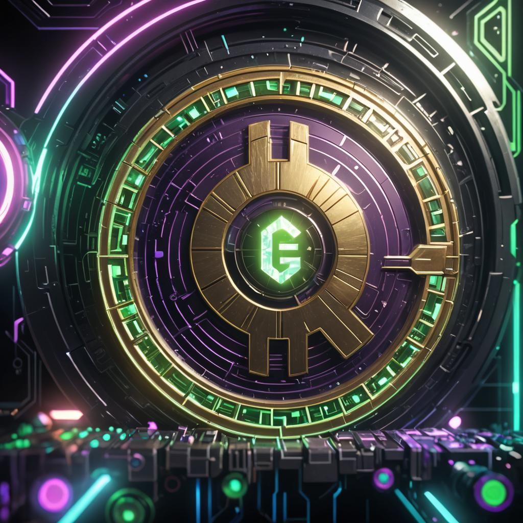 Diamond Qtcoin Spinning in Sci-Fi Cyberpunk Style