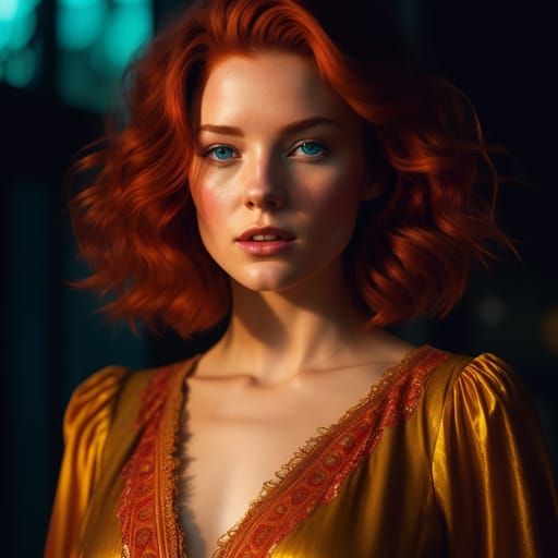 Red-Haired Scottish Woman in Dreamy Lighting
