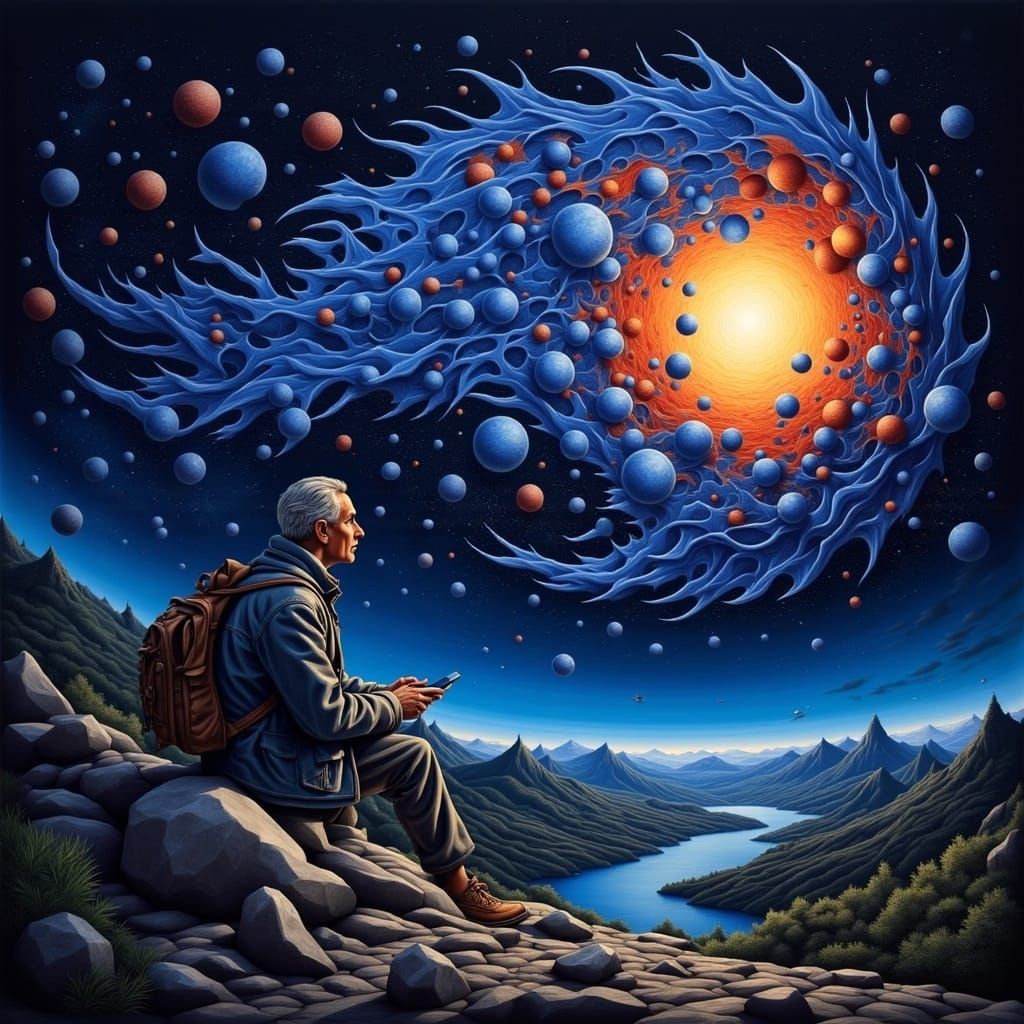 Luminous Orb Face Bouncing in Night Sky