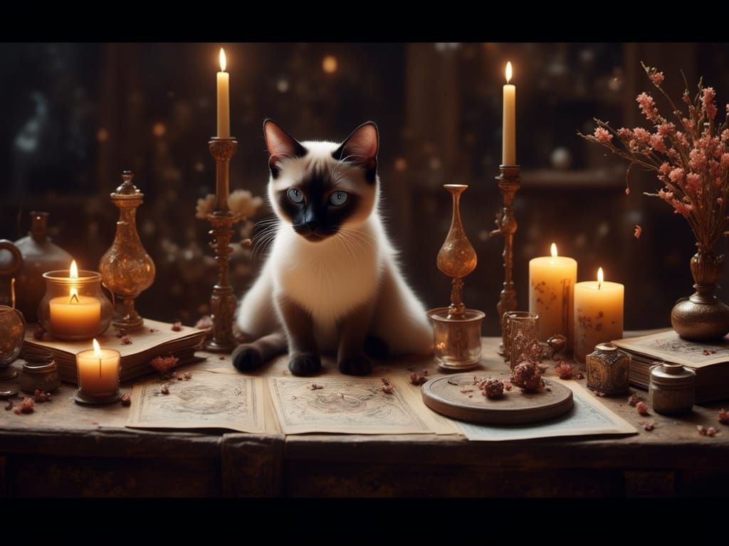 <lora:Minoucheries:1.0> alchemy table tarot grimoires artefa...