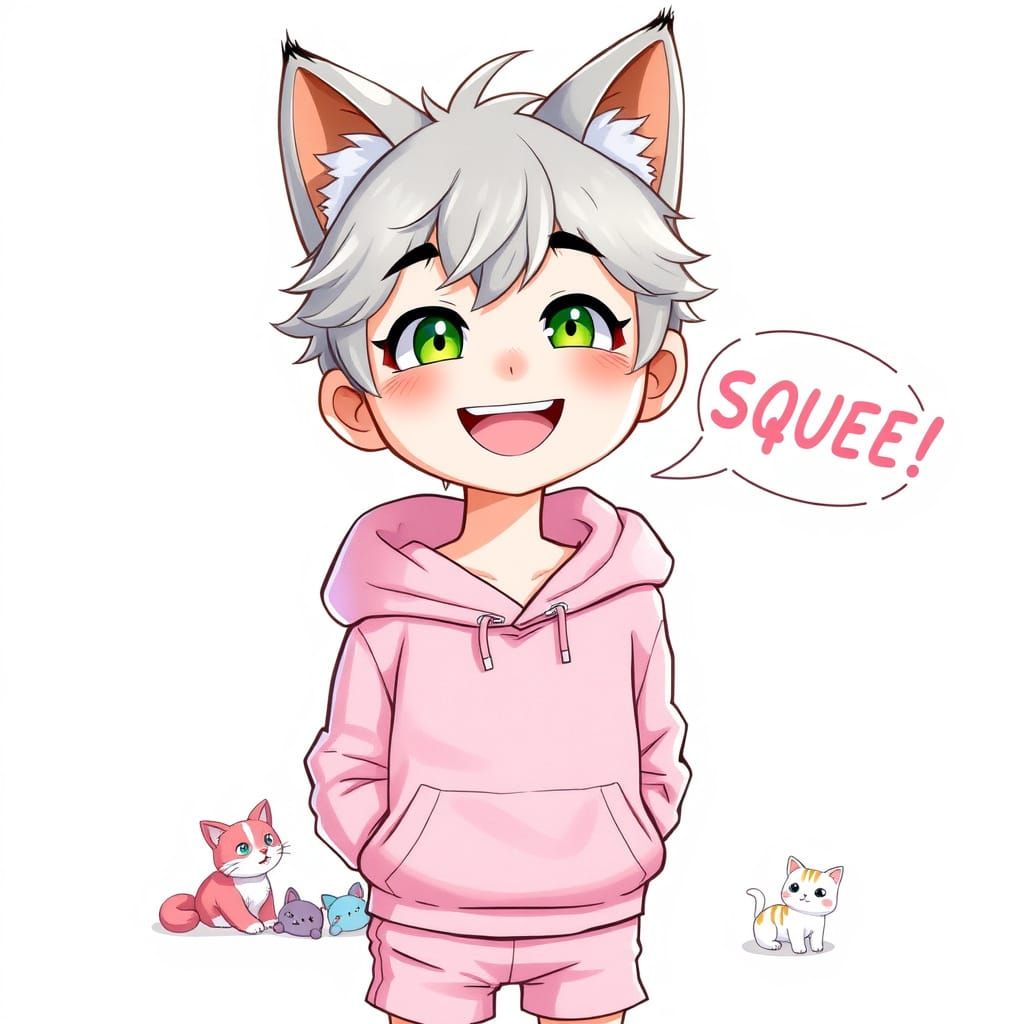 Adorable Bishonen with Cat Features Saying Squee