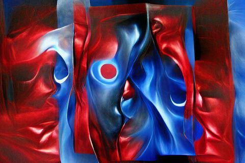 Abstract Oil Painting: Red and Blue Attraction