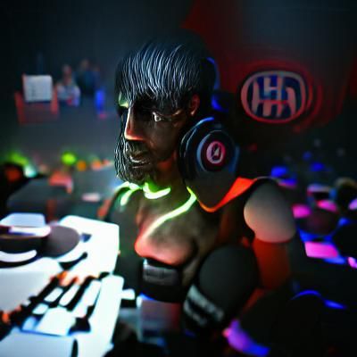 DJ in Dark Neon Techno Club with Volumetric Lighting