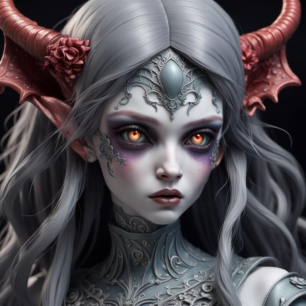 Demonic Extraterrestrial Porcelain Doll in Gothic Style