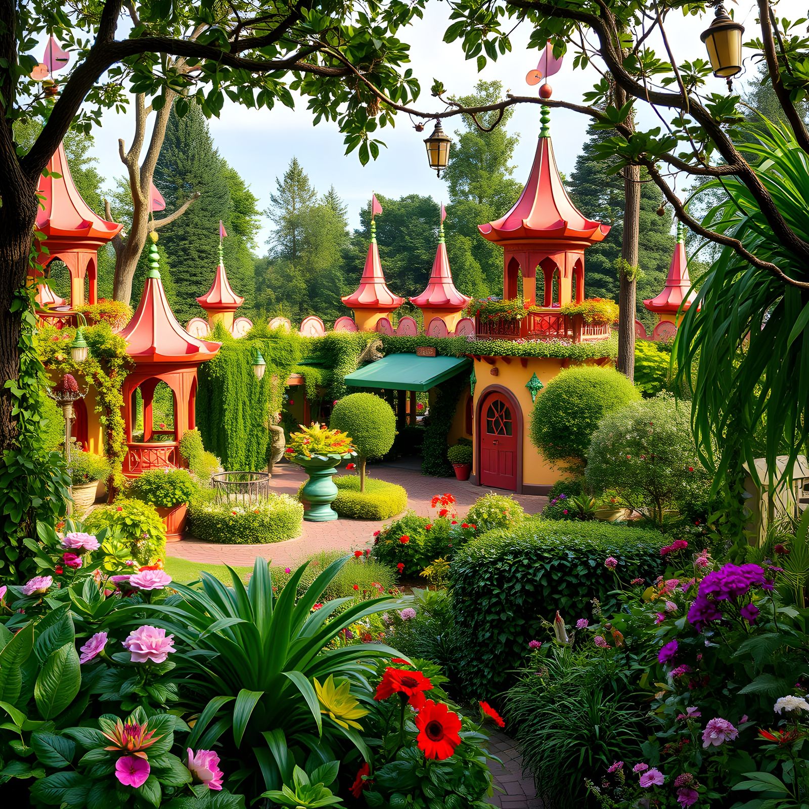 Whimsical Overgrown Amusement Park Scene
