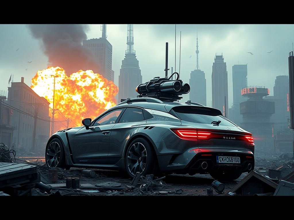 Cyberpunk Wrecked Cityscape with Futuristic Citroën DS 23