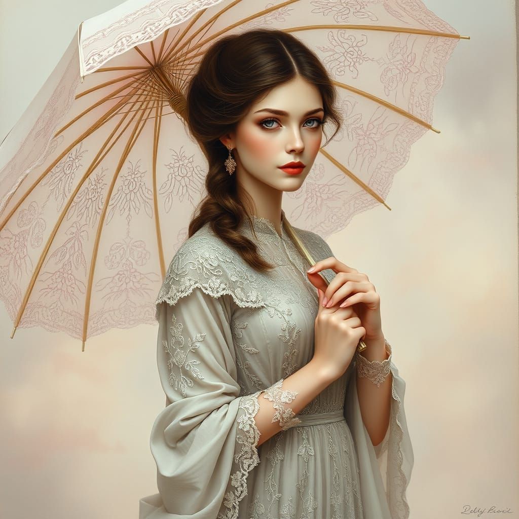 Elegant Woman Under Serene Spring Skies