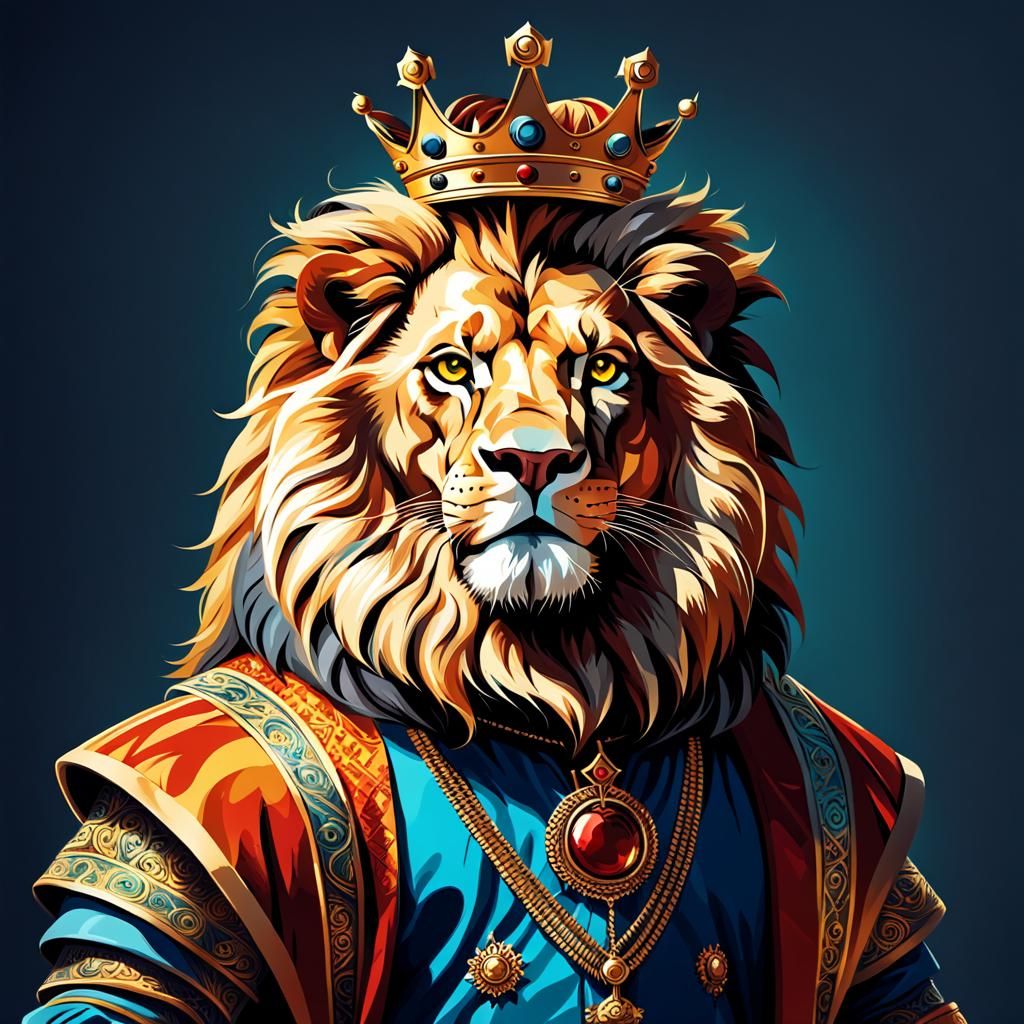Anthropomorphic Lion King in Abstract Art Style