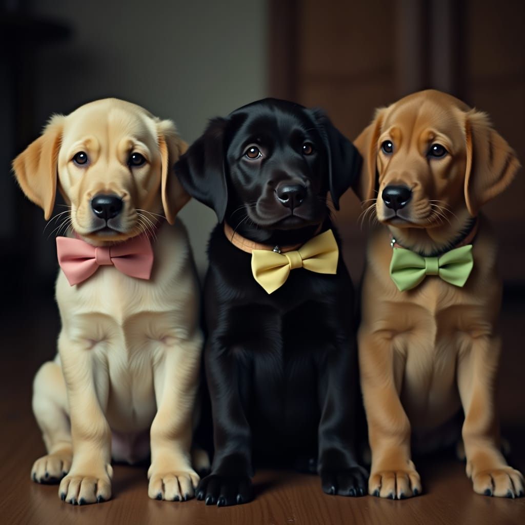 Labrador Puppies in Cinematic Film Still