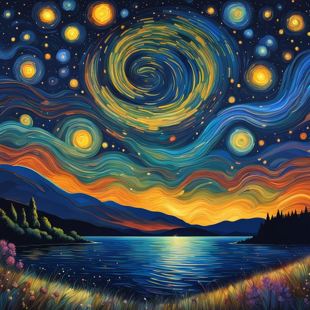 Loch Ness Monster Under Starry Night Sky