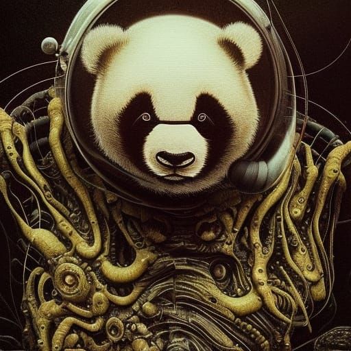 Bloated Panda Alien: Serene Horror Sci-Fi Art