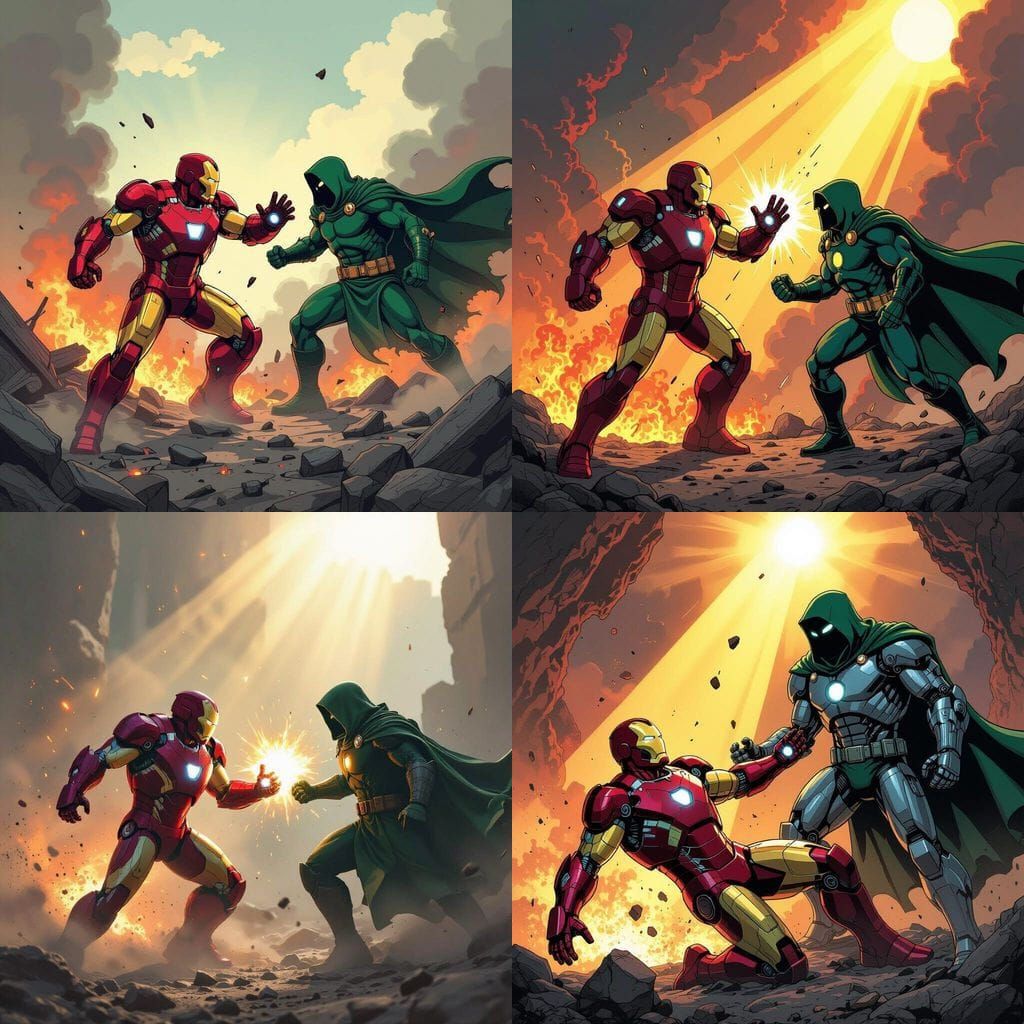 Iron Man's Demise by Dr. Doom in Neo-Primitivist Style